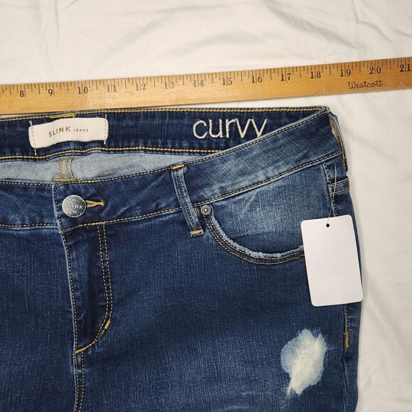 NWT Slink Jeans Womens 16 Skinny Curvy Jeans Medium Wash Distressed Acid Wash - Picture 9 of 11